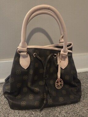 Avon Signature Collection Brown & Tan Drawstring Satchel Handbag Super Cute